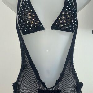 Black Mesh Studded Women's Dancewear